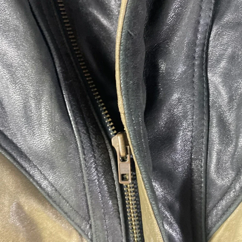 Vintage I.O.U. Leather Collection Jacket Mens M Colorblock Bomber 90s Grunge